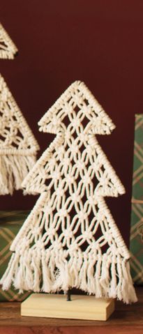 Macrame Christmas Tree on Wood Base - Sm Macrame Christmas Tree on Wood Base - Sm