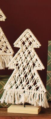 Macrame Christmas Tree on Wood Base - Sm Macrame Christmas Tree on Wood Base - Sm