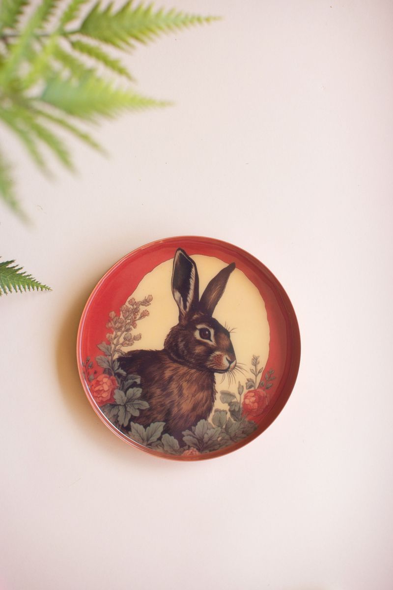 Printed Enamel Rabbit Trinket Tray - Med