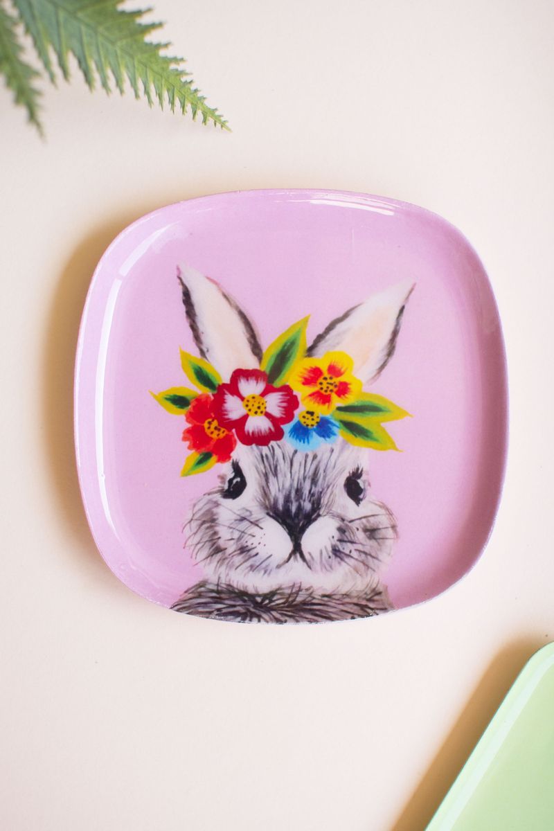 Printed Enamel Rabbit Trinket Tray - Sm