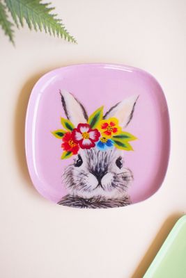 Printed Enamel Rabbit Trinket Tray - Sm