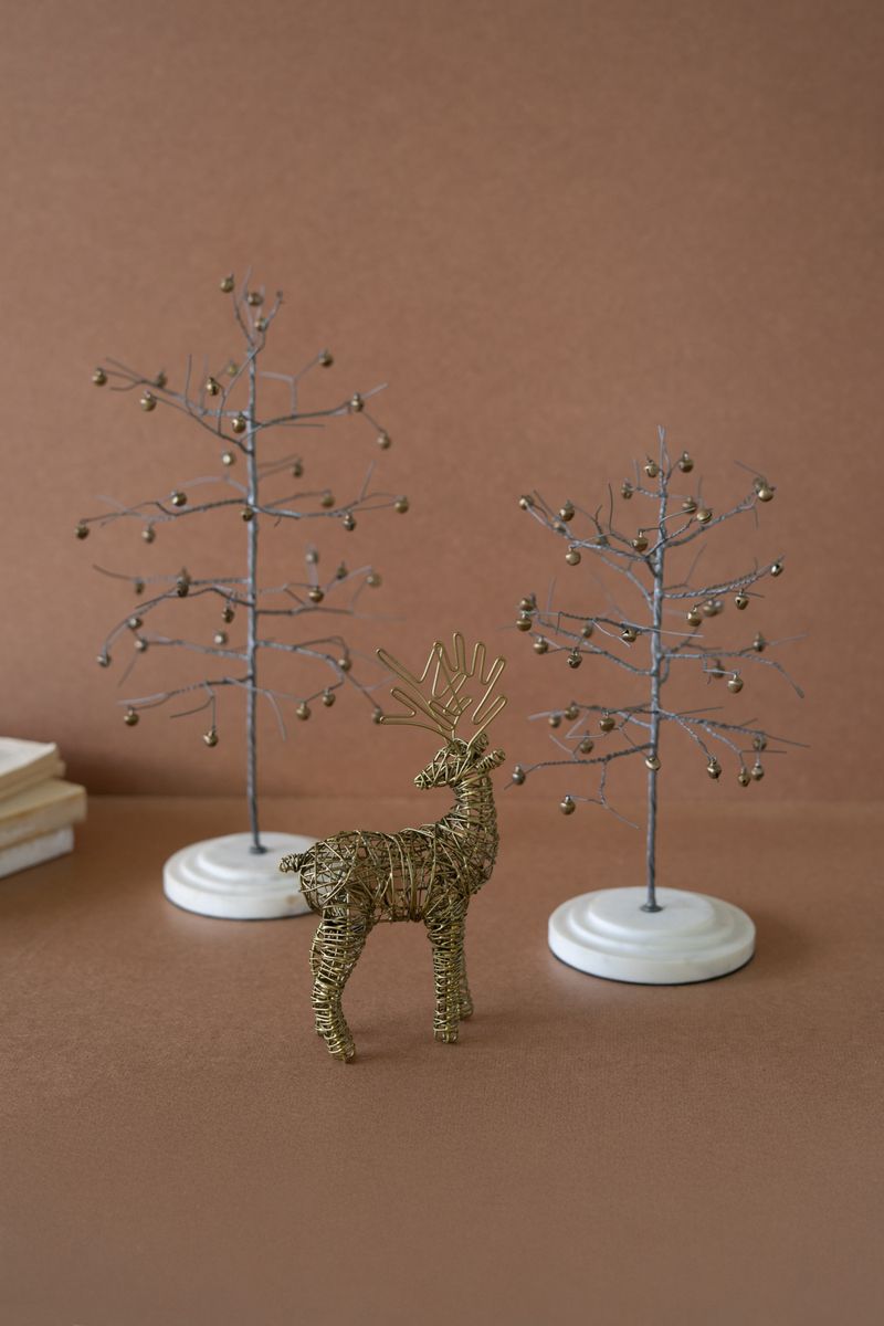 Set of 3 Christmas Trees &amp; Reindeer w/Marble Bases