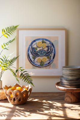Framed Crab Dinner Print Under Glass