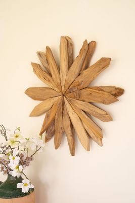 Sunburst Teakwood Wall Sculpture