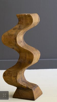 Hand-Carved Wooden Wavy Pedestal - Sm