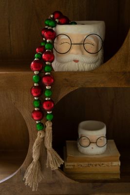 Red &amp; Green Christmas Ball Garland w/Jute Tassels