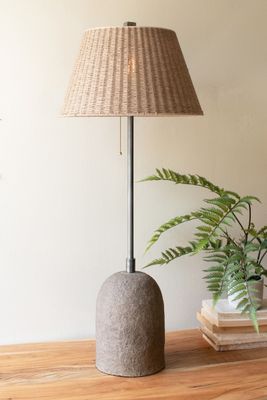 Table Lamp w/Paper Mache Base &amp; Rattan Shade