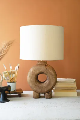 Recycled Wood Table Lamp w/Fabric Shade