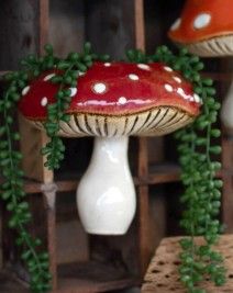 Ceramic Toadstool Wall Planter - Red