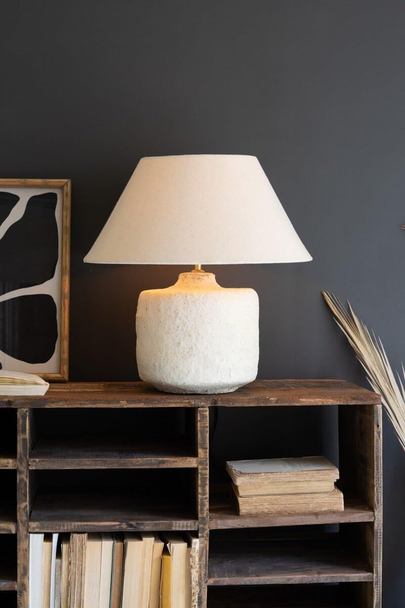 Cylinder Paper Mache Table Lamp w/Fabric Shade