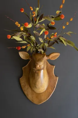 Carved Mango Wood Wall Mounted Deer Head