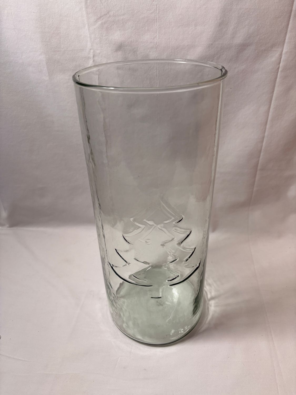 Clear Glass Cylinder w/Embossed Christmas Tree Clear Glass Cylinder w/Embossed Christmas Tree