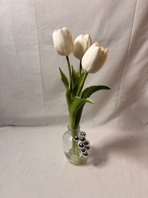 Tulip in Glass Vase w/Bells 14.5" White Tulip in Glass Vase w/Bells 14.5" White