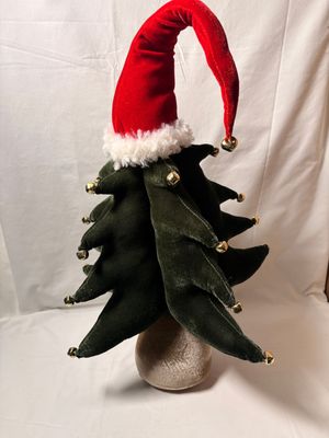 Velvet Jingle Bell Tree w/Santa Hat 24"
