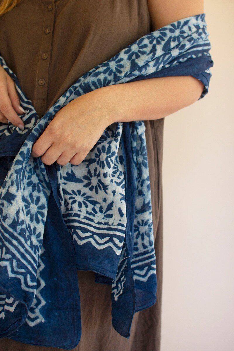Mud-Block-Printed-Scarf - Blue Mud-Block-Printed-Scarf - Blue