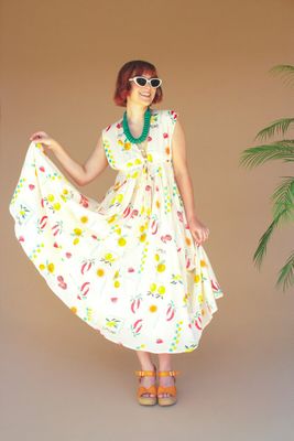 Limone Print Dress w/Tie In Front