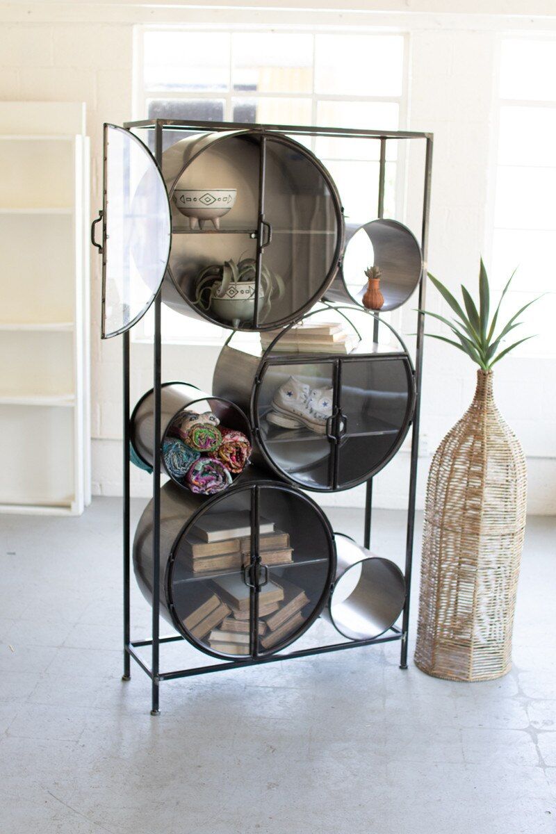 Iron &amp; Glass Circles Shelving Unit