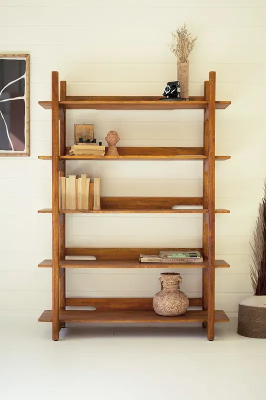 Mango Wood Bookshelf w/Teak Finish