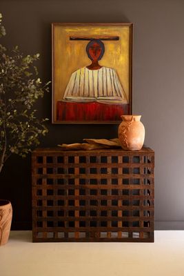 Recycled Truck Wood Grid Console Table Recycled Truck Wood Grid Console Table