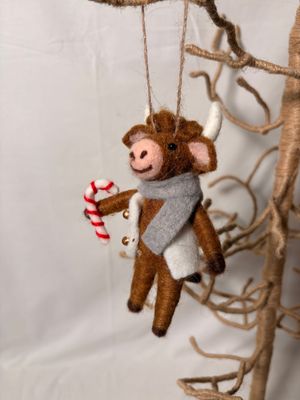 Mr. Cow w/Candy Cane Ornament