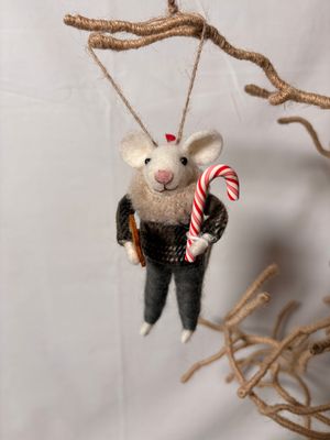 Felt Mouse w/Gingerbread &amp; Candy Cane Ornament