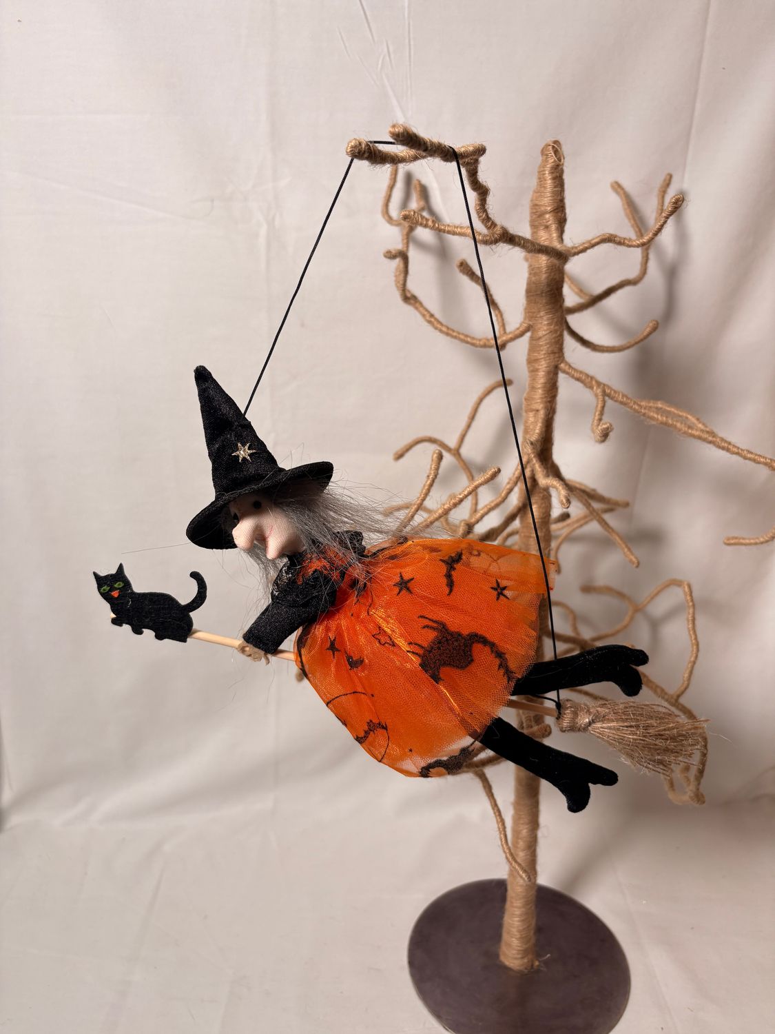 Witch on Broomstick w/Cat Ornament - Orange Witch on Broomstick w/Cat Ornament - Orange