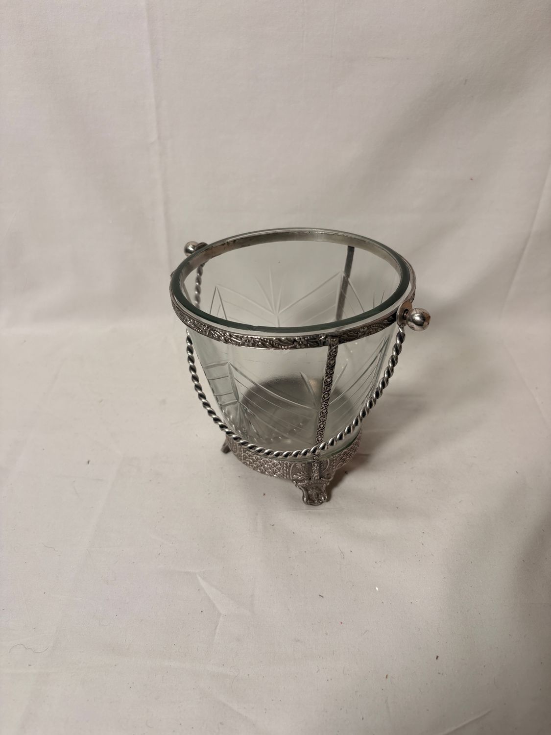 Cut Glass Jar w/Handle Lg