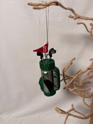 Golf Bag Ornament - Green Glitter