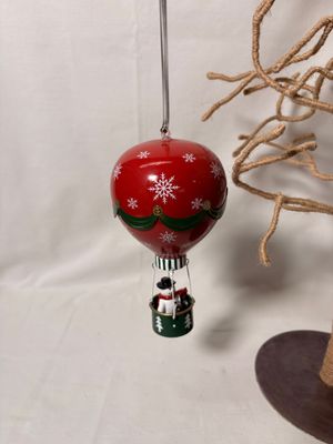 Snowman in Red Hot Air Balloon Ornament