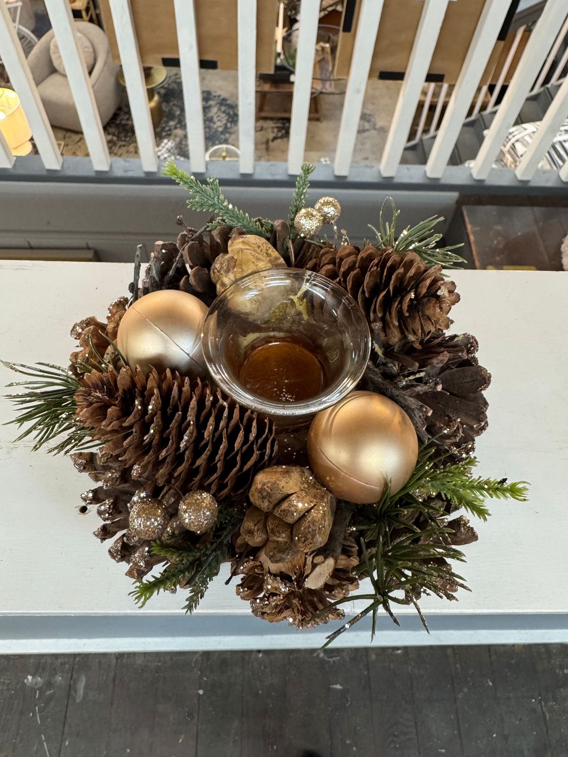 Round Gold Votive w/Greenery Round Gold Votive w/Greenery