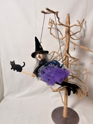 Witch on Broomstick w/Cat Ornament - Purple Witch on Broomstick w/Cat Ornament - Purple