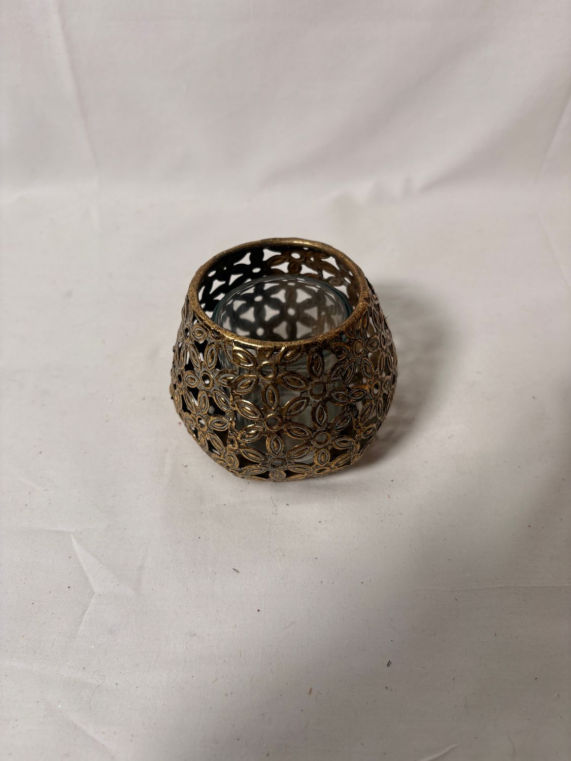 Gold Metal Votive Sm - Flowers Gold Metal Votive Sm - Flowers