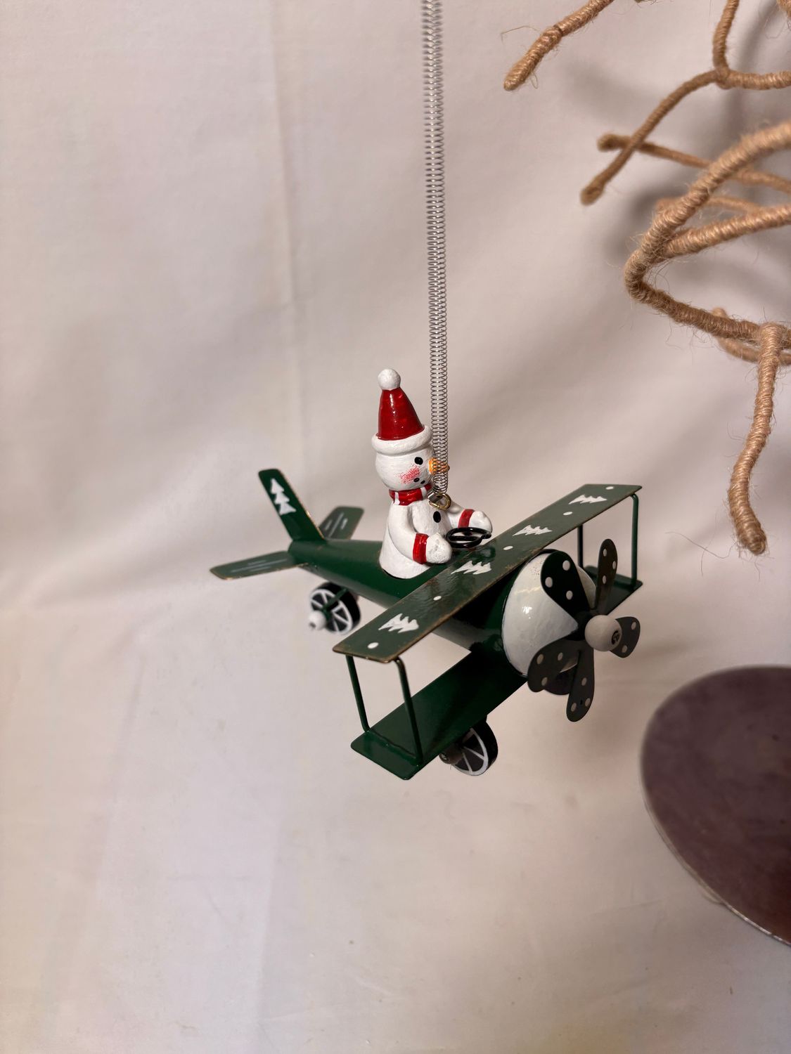 Metal Plane Ornament - Green Snowman Metal Plane Ornament - Green Snowman