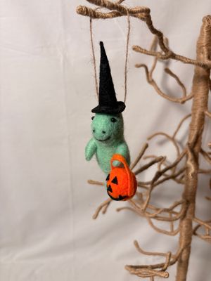 Felt Dino Witch w/Pumpkin Ornament Felt Dino Witch w/Pumpkin Ornament