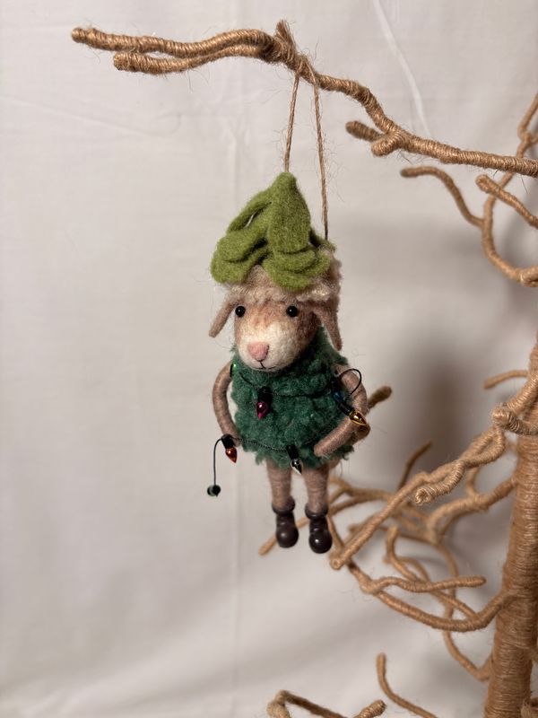 Felt Lamb Christmas Tree w/Lights Ornament Felt Lamb Christmas Tree w/Lights Ornament