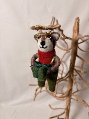 Felt Raccoon w/Present Ornament