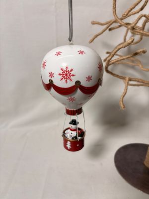 Snowman in White Hot Air Balloon Ornament