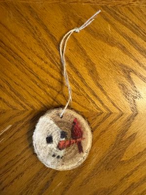 Tree Slice Ornament - Snowman and Cardinal - 3" Tree Slice Ornament - Snowman and Cardinal - 3"