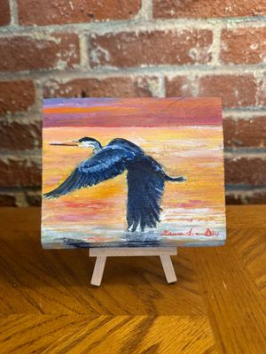 Bird w/Colorful Sunset w/Easel - 6 x 5"T Bird w/Colorful Sunset w/Easel - 6 x 5"T