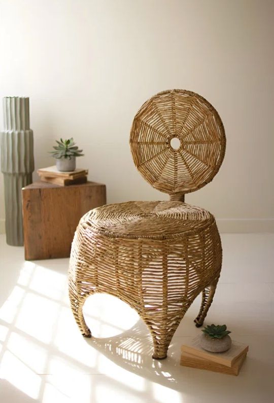 Woven Seagrass &amp; Iron Statement Chair