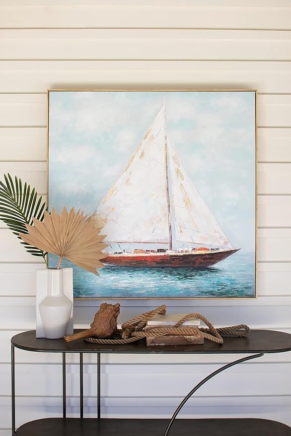 Framed Sailboat Oil Painting