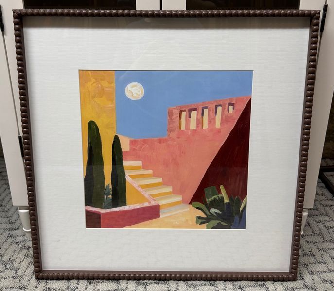 Framed Desert Architecture Painting Under Glass
