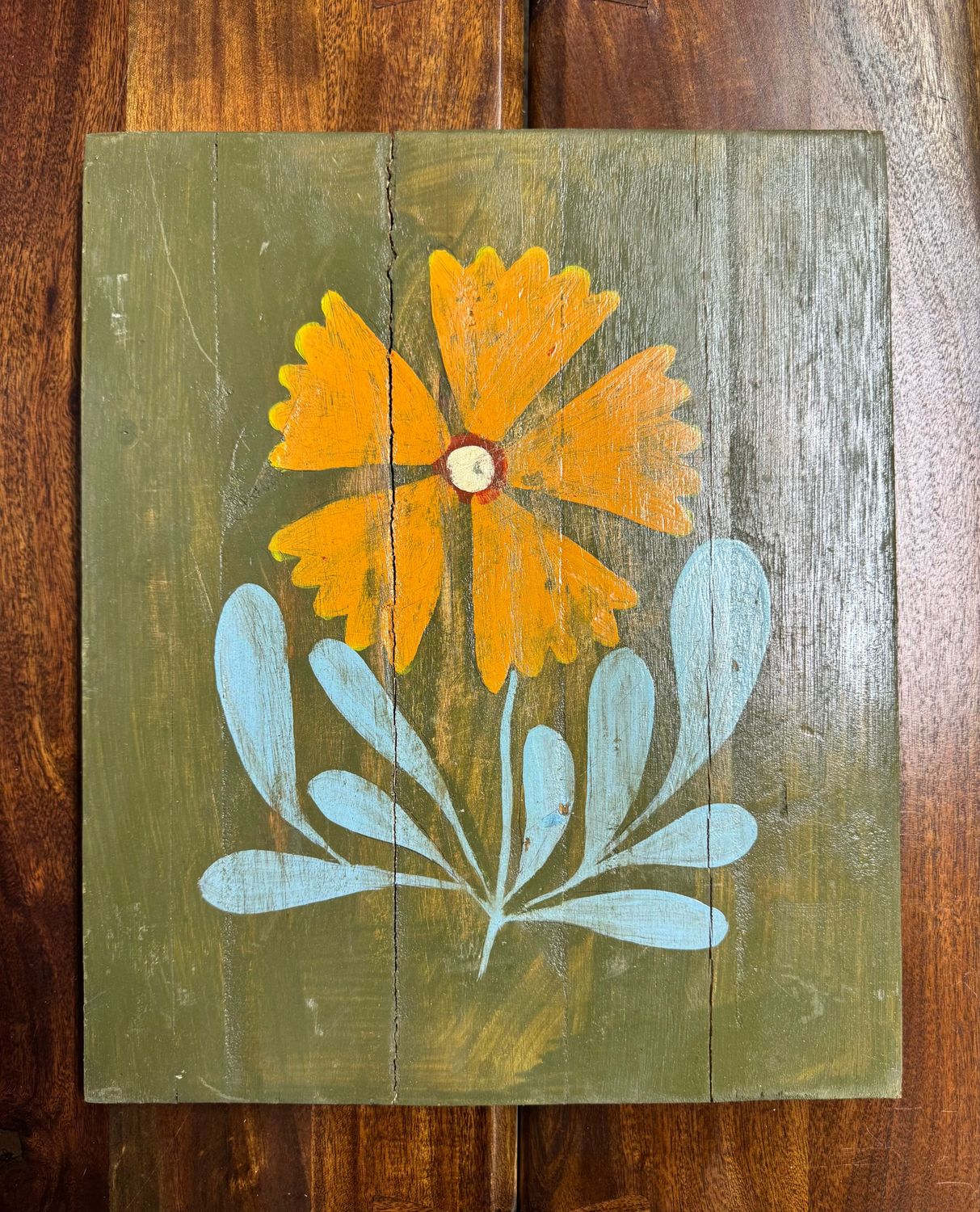 Hand-Painted Floral on Recycled Wood Panel III