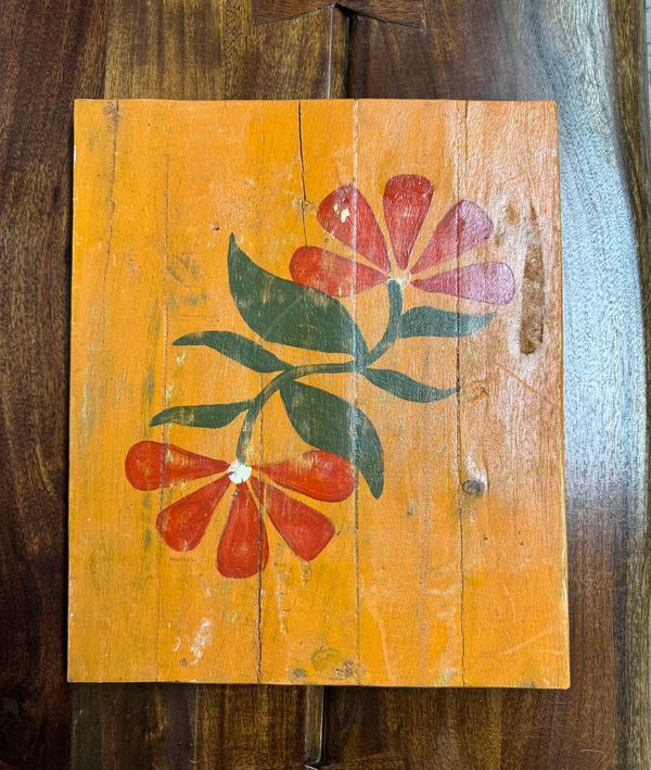 Hand-Painted Floral on Recycled Wood Panel I