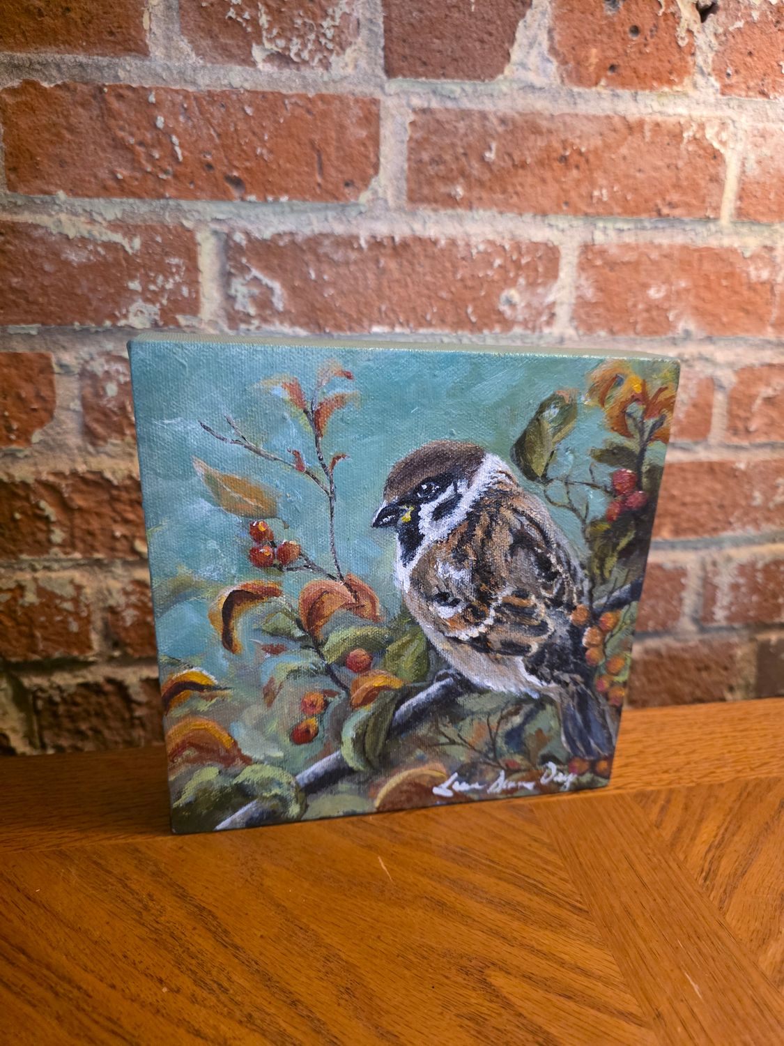 "Sparrow in the Berries" 8" x 8"T "Sparrow in the Berries" 8" x 8"T