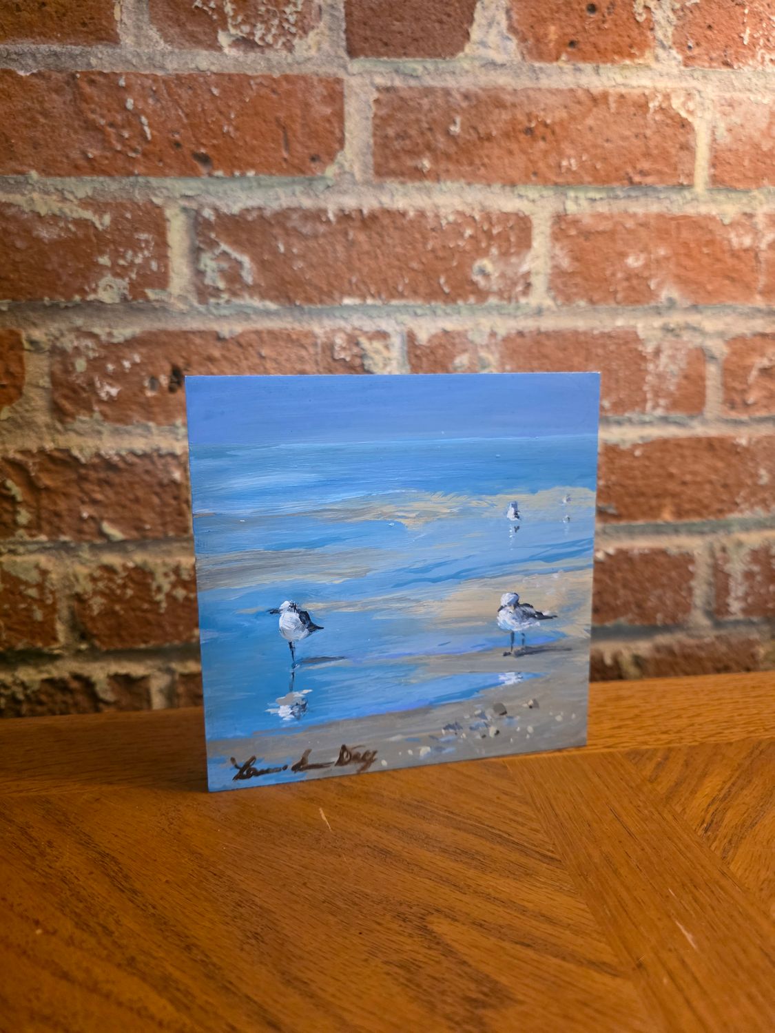 "Sunny Sandpipers" - Wood Panel - 6" x 6"T "Sunny Sandpipers" - Wood Panel - 6" x 6"T