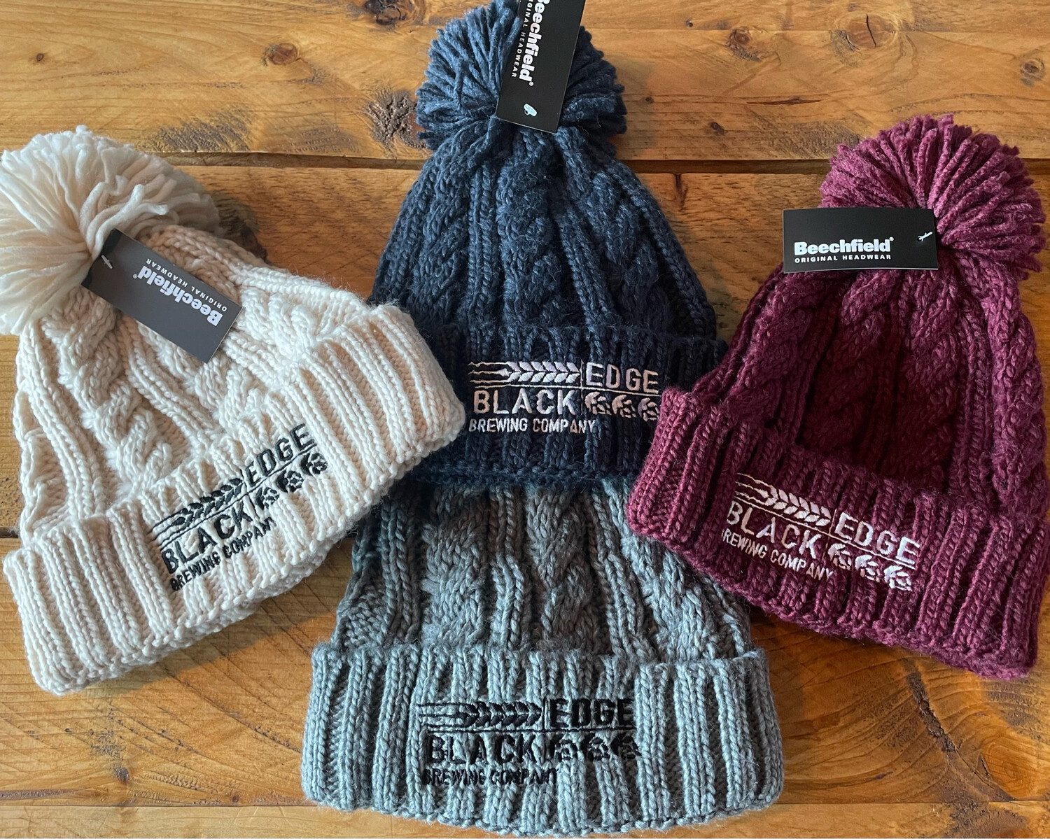 Blackedge Embroidered Chunky Cable Knit Bobble Hat