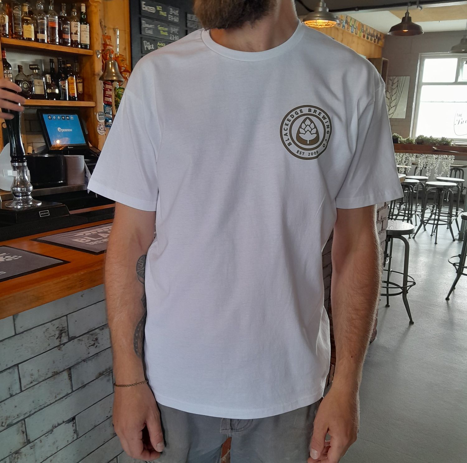 Blackedge Printed Logo T-Shirt - White with Khaki Printed Logo
