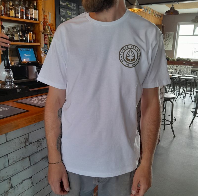 Blackedge Printed Logo T-Shirt - White with Mocha Printed Logo