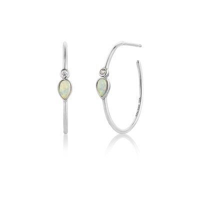 AH Opal Colour Raindrop Hoop Earrings - Silver
